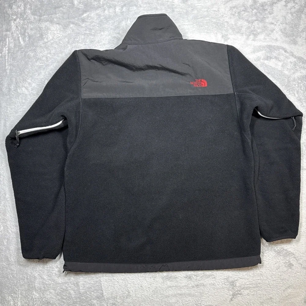 The North‎ Face Denali Jacket Men Large Black Contrast Zipper Red Logo